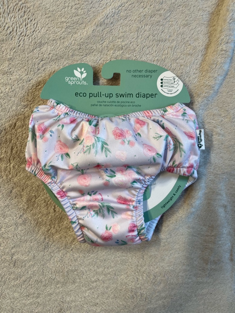 Green Sprouts Baby Eco Pull-Up Reusable Swim Diaper 6 Months NWT Pink Floral